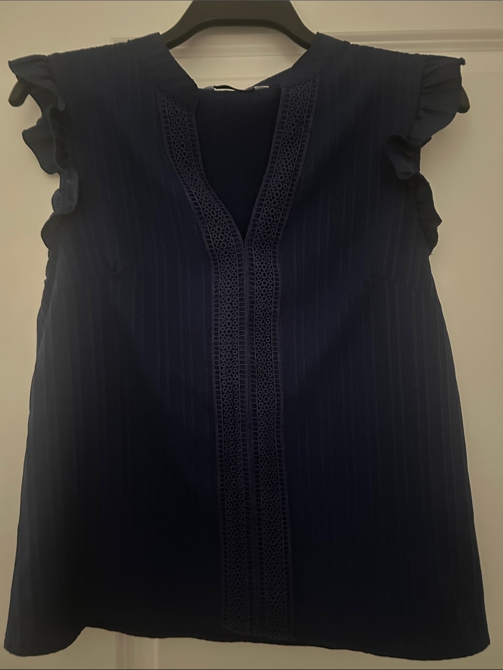 Cupshe Navy V-Neck Ruffled Cap Sleeve Top